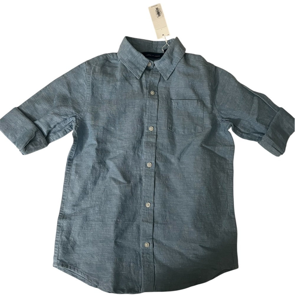 Janie and Jack Light Blue Casual Button-Down Shirt-linen size 7 NWT